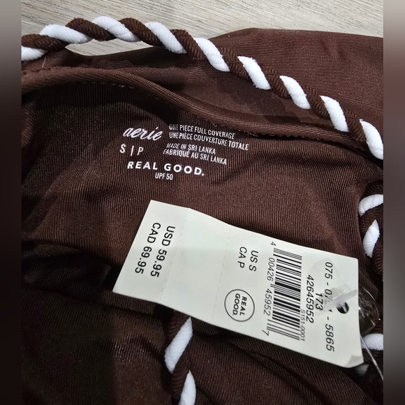 Aerie The Surfer Brown Full Coverage One Piece Swimsuit Size S NWT - Picture 5 of 6